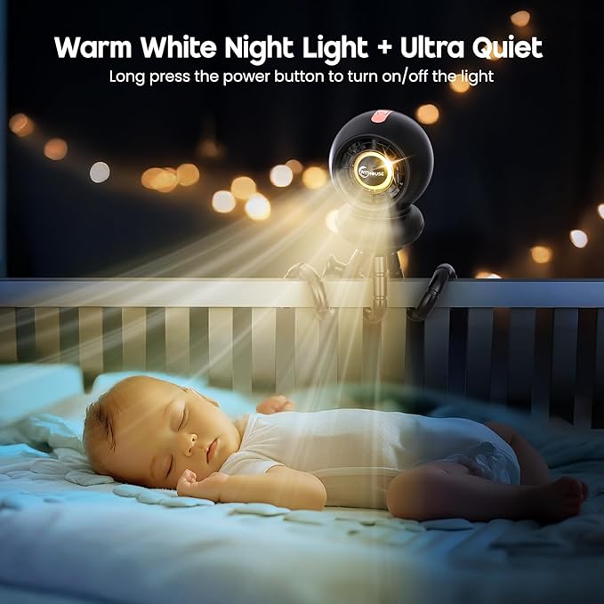 Stroller Fan, Battery Operated Baby Stroller Fans, 8000mAh Rechargeable Fans, 75° Auto Oscillation Portable Fan, 5-12H Runtime, 4 Speeds Wind, Detachable Base & LED Display