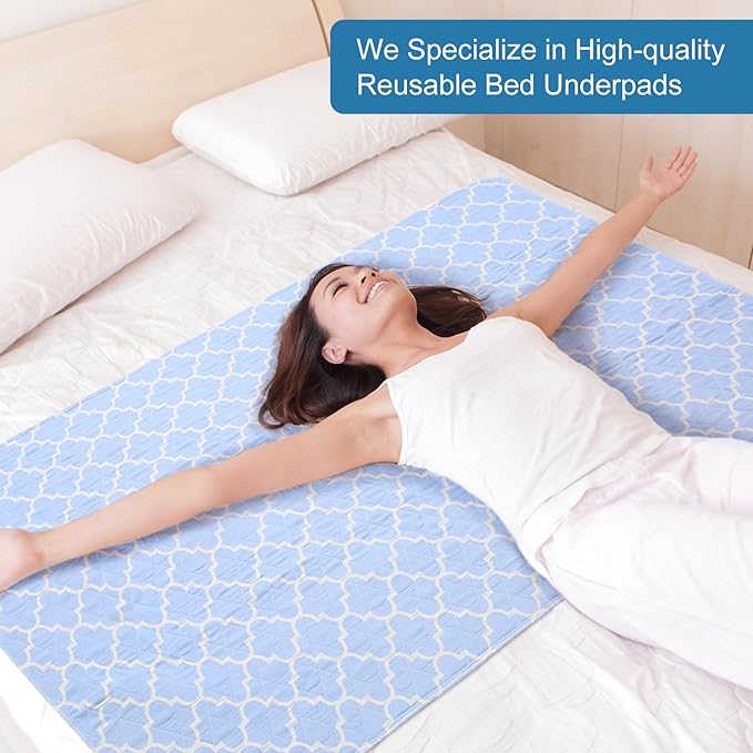 OUTCREATOR® Washable Bed Pads 34" x 36" (Pack of 2), Incontinence Mattress Protector, Anti-Slip Waterproof Underpads for Adults Kids Elderly Pets, Absorbency & Reusable Bedwetting Pads (Blue)