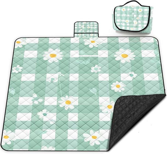 Extra Large Picnic Blanket Waterproof,80"x 80"Foldable Machine Washable Beach Blanket,Outdoor Blanket for 6-8 Adults,Suitable for Indoor Crawling,Park Beach,Camping,Hiking,Family Travel(Light green)