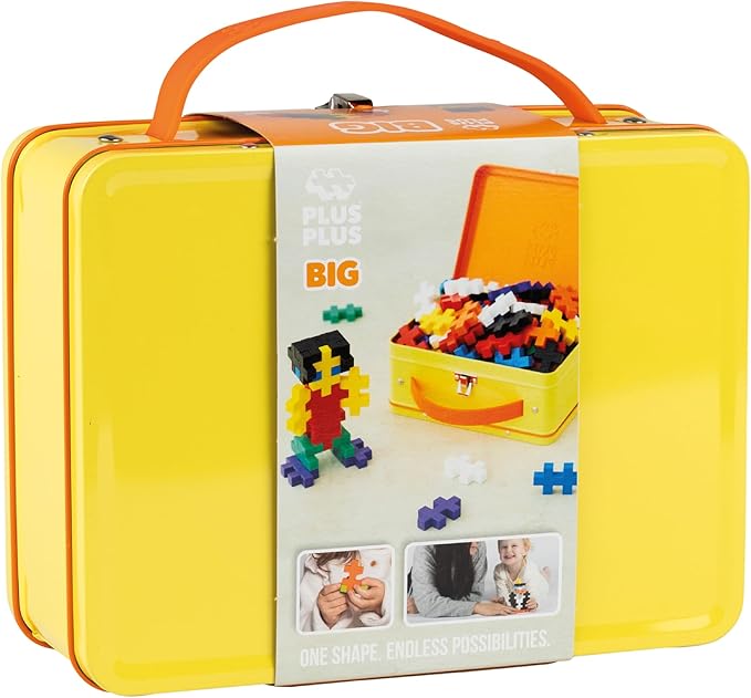PLUS PLUS Building Set with Metal Suitcase, Open Ended Stem Toy for Toddlers and Preschool, 70 Big Basic Interlocking Pieces