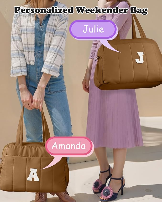 Women Trendy Stuff-Duffle Bag with Letter, Carry On Bags for Women，Overnight Bag with Wet Pocket，Lightweight Travel Bags Personalized Gym Tote with Makeup Pouch