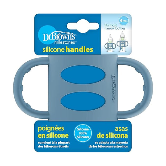 Dr. Brown's Narrow Baby Bottle Handles, 100% Silicone, Easy Grip Removable Handles for Bottle to Sippy Cup Transition, Blue, 4m+