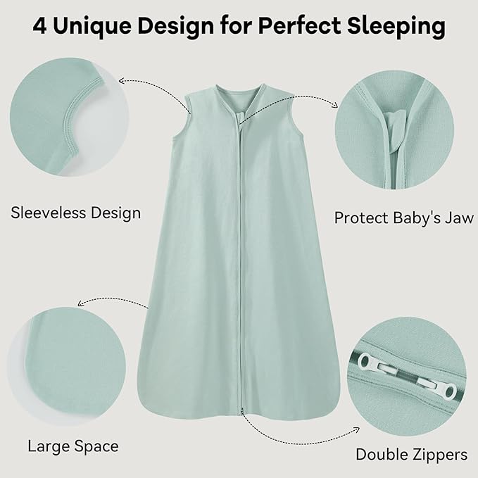 Baby Sleep Sack 0-6 Months 0.5 Tog Wearable Blanket Baby, 3 Pack 100% Cotton Lightweight Sleeping Sack with 2-Way Zipper for Newborn Infant Excavator
