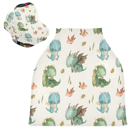 Kigai Cute Dragon Baby Car Seat Covers for Newborn, Breathable Nursing Cover for Breastfeeding Moms, Baby Stroller/Shopping Cart/Stretchy Carseat Cover for Boy & Girl