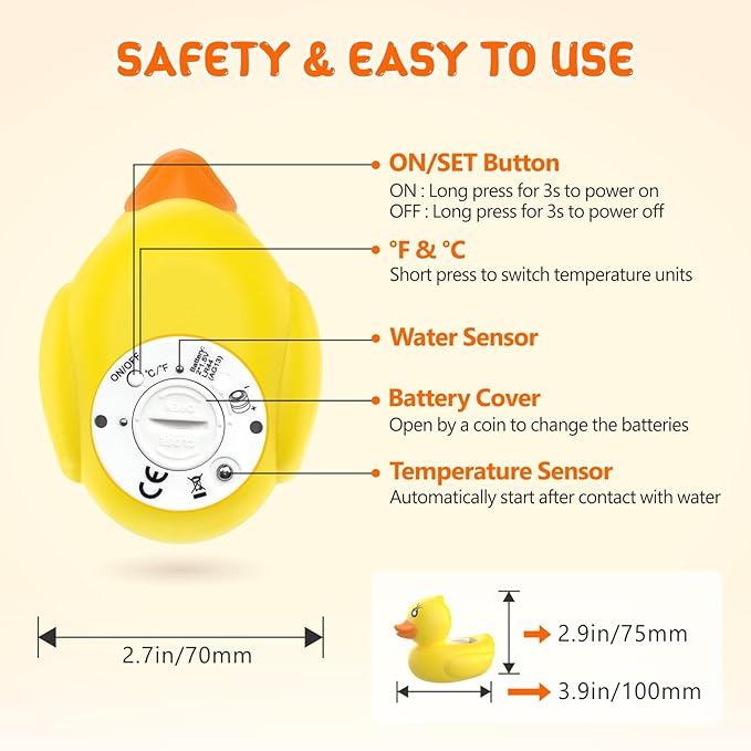 Baby Bath Thermometer, Digital Water Temperature Thermometer with 3 Color Backlit and Temperature Warning, Safety Bath Tube Thermometers Floating Toy for Infant, Toddler