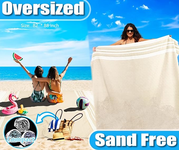 Oversized Turkish Beach Towel Blanket Cotton Giant XL Sandproof Towels Huge Linen XXL Extra Large Big Throw Quilt Blankets for Adults Cloud Travel Camping Glamping Accessories Essentials