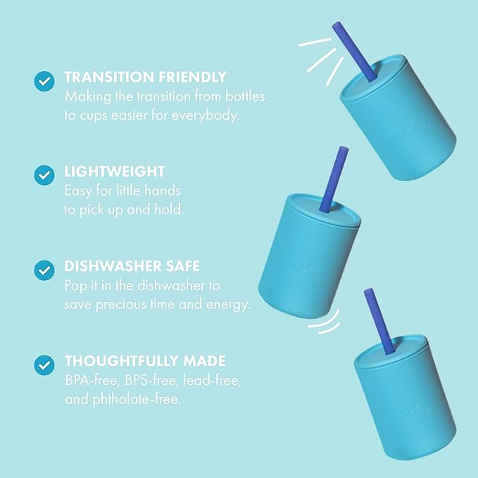 Avanchy Silicone Training Sippy Cup with Straw Lid – For Babies 6+ Months to Toddlers 1 Year Old – 8 oz Infant Water Cup for Baby Led Weaning, Orange