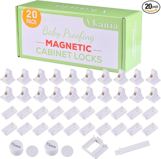 20 Pack Vkania Magnetic Cabinet Locks Baby Proofing - Baby Safety Latches for Drawers and Cabinets -Easy Installation No Drilling