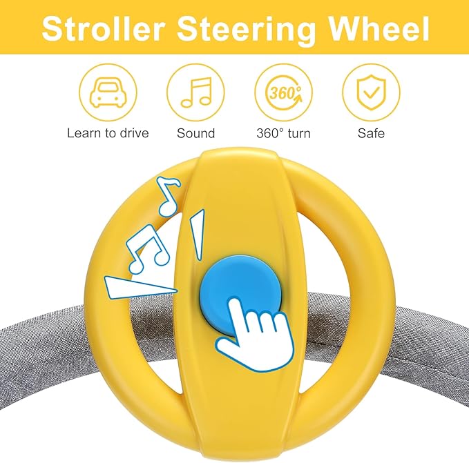 Accmor Stroller Steering Wheel Toy, Pretend Driving Simulated Steering Wheel for Baby Stroller Shopping Carts, Universal Detachable Funny Stroller Shopping Carts Toy Attachment Accessories