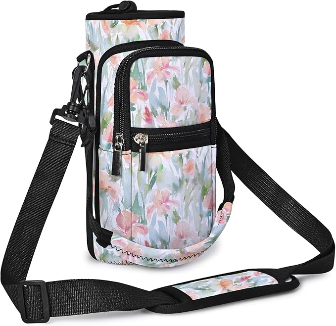 25/32/40/64oz Water Bottle Bag Holder Carrier-Insulated Crossbody Sling Case Sleeve with Strap & Pockets for Men Women Gym Cycling Travel Walking Hiking Camping