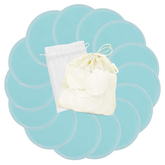 wegreeco Nursing Breast Pads (14 Pack) + Laundry Bag & Travel Storage Bag, 4.7 inch - Washable & Reusable Breastfeeding Nursing Pads (Plain Shape, Light Blue, Large)