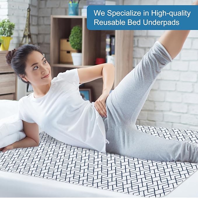 OUTCREATOR® Washable Bed Pads 34" x 56" (Pack of 2), Incontinence Mattress Protector, Anti-Slip Waterproof Underpads for Adults Kids Elderly Pets Absorbency & Reusable Bedwetting Pads (White Geometry)