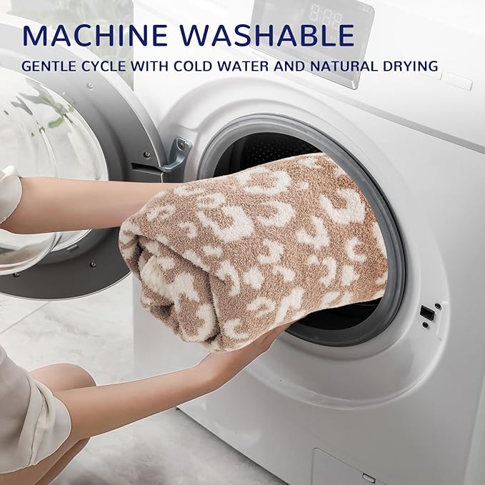 NEXHOME PRO Leopard Soft Blanket Twin Size, Fuzzy Throw Blanket for Couch Bed Sofa Picnic, Knit Blankets for Women Gifts Beige 60 x 80 inches