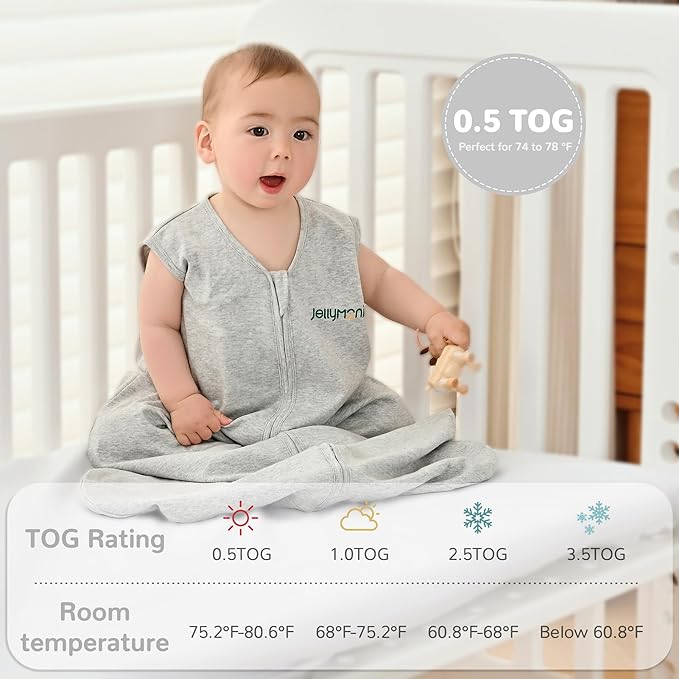 JELLYMONI Baby Sleep Sack 18-24 Months 100% Cotton Wearable Blanket, 0.5 TOG Soft Lightweight Toddler Sleeping Sack 3 Pack 2-Way Zipper Newborn Sleep Sacks