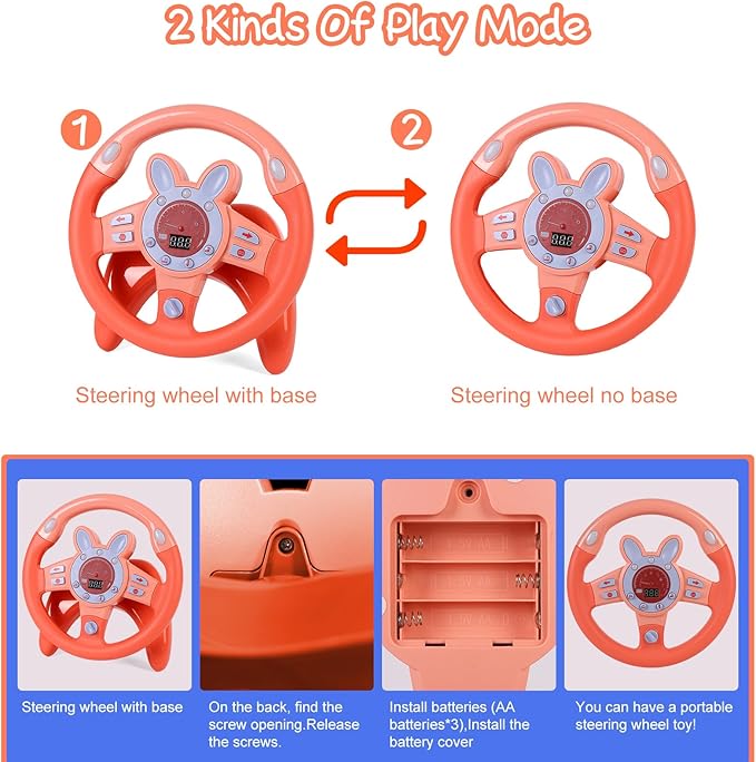 Steering Wheel Toy,Driving Steering Wheel Toy for Kids Backseat,Interactive Educational Learning Sensory Toy with Vibration,Simulated Car Toys with Light Songs for Infant Preschool Kids Toddler Gifts