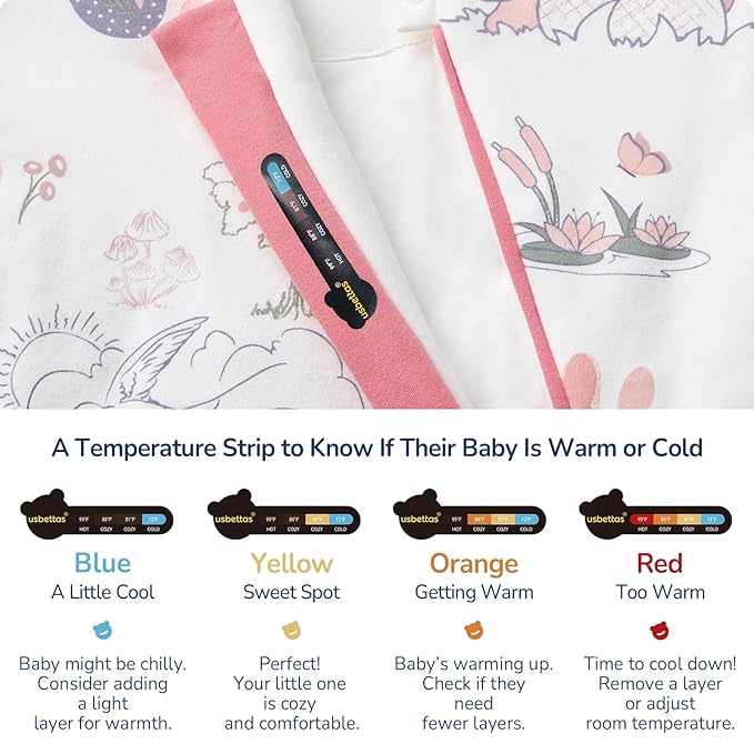 Baby Sleep Sack 3-6 Months, Cotton Detachable Long Sleeve Sleep Sack, 2.5 Tog Toddler Sleeping Sack with Temperature Strips, 2-Way Zipper Wearable Blankets for Newborns, Bunny
