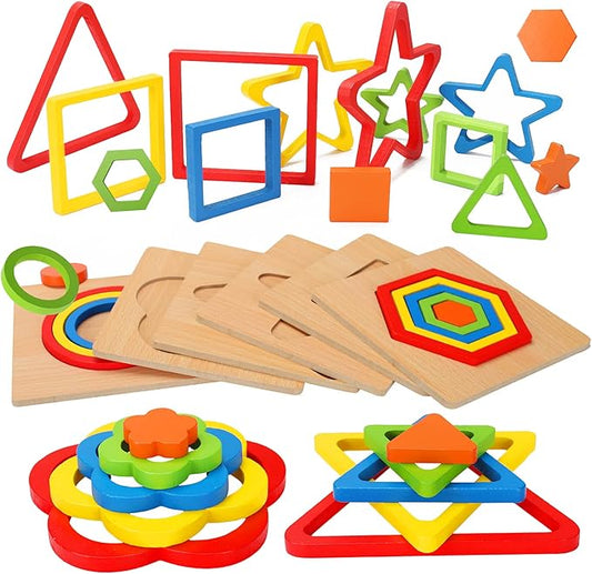 Toddler Puzzles Montessori Toy Wooden Shape Sorting Puzzle Sensory Toy Toddler Activities Preschool Learning Educational Autistic Developmental 1 2 3 Year Old Girl Boy 1-3 Dementia Game Easter Gift