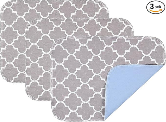 OUTCREATOR® Washable Bed Pads 18" x 24" (Pack of 3), Incontinence Mattress Protector, Anti-Slip Waterproof Underpads for Adults Kids Elderly Pets, Absorbency & Reusable Bedwetting Pads (Gray)