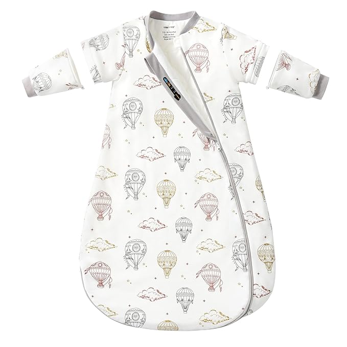 Baby Sleep Sack 18-24 Months, Cotton Detachable Long Sleeve Sleep Sack, 2.5 Tog Toddler Sleeping Sack with Temperature Strips, 2-Way Zipper Wearable Blankets for Newborns, Hot Air Balloon