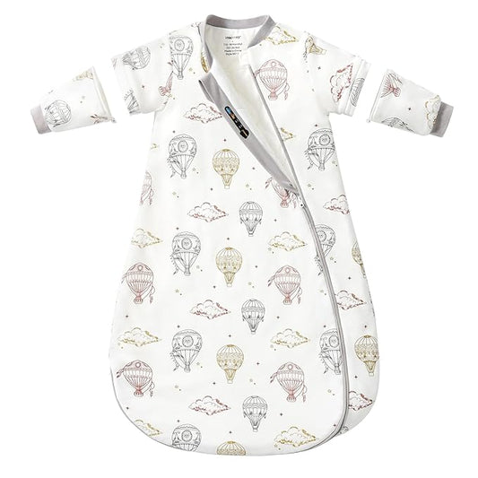 Baby Sleep Sack 18-24 Months, Cotton Detachable Long Sleeve Sleep Sack, 2.5 Tog Toddler Sleeping Sack with Temperature Strips, 2-Way Zipper Wearable Blankets for Newborns, Hot Air Balloon