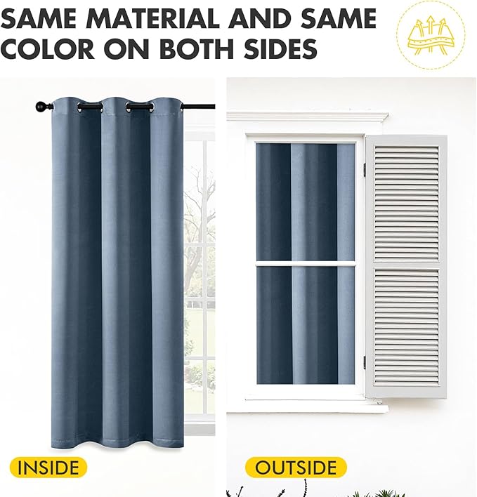 MIULEE Short Curtains for Windows - Stone Blue Blackout Half Window Curtains Thermal Insulated Privacy Drapes for Kitchen Bedroom Bathroom Grommet Top Small Basement Tiers W40 x L36 Inch 2 Panels