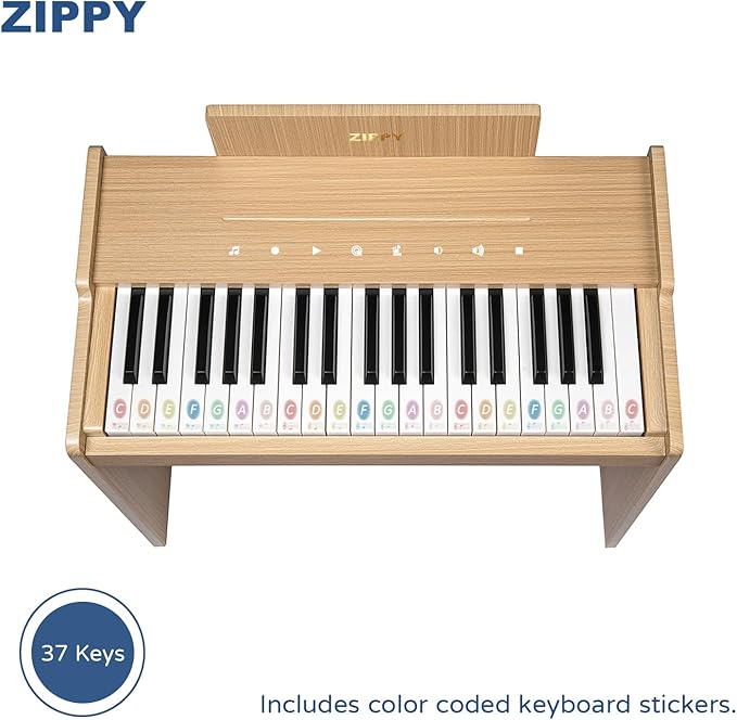 ZIPPY Kids Piano Keyboard, 37 Keys Digital Piano for Kids, Touch Sensitive Control Panel, Built-in Songs, Volume Adjustable, Music Educational Instrument, Wood Piano for 3+ Girls and Boys (Oak Plus)