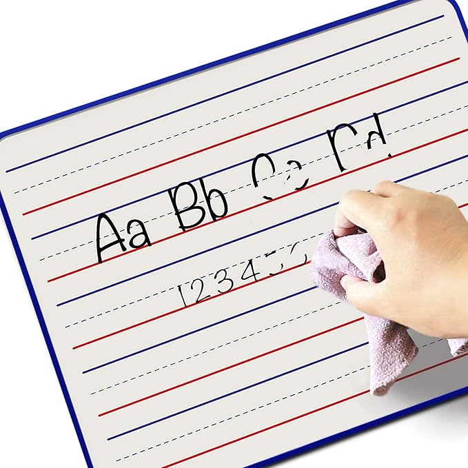 SCRIBBLEDO Magnetic Dry Erase Board, Double Sided 9" x 12" Small White Board, Ruled - Blank Blue Framed Mini Dry Erase Board, Portable Whiteboard for Kids, Great for School, Home & Remote Learning