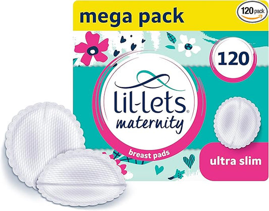 Lil-Lets Nursing Pads – 120 Individually Wrapped, Ultra-Thin, Absorbent & Fragrance-Free – Comfort & Protection for Nursing Moms Postpartum –Maximum Adhesion for Leak & Chafing Nipple Protection