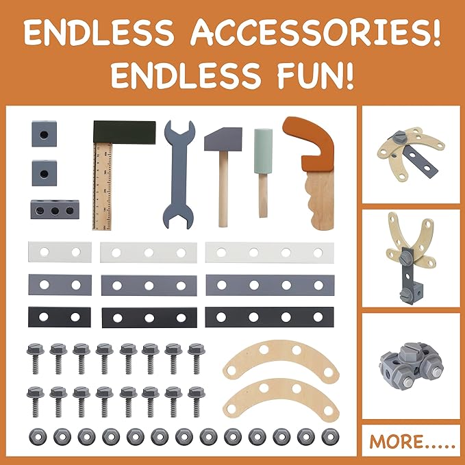 Wooden Toy Workbench for Kids, Construction Workshop Tool Bench Toys,51 Pieces Toy Tools Set w/Storage Space, Educational Gift for Girls & Boys Children 3+Years