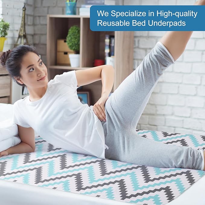 OUTCREATOR® Washable Bed Pads 34" x 56" (Pack of 2), Incontinence Mattress Protector, Anti-Slip Waterproof Underpads for Adults Kids Elderly Pets, Absorbency & Reusable Bedwetting Pads (Wave)
