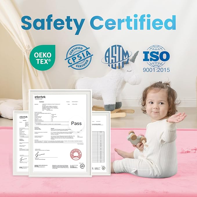 Baby Play Mat for Kids Room,Extra Thick Elasti-Foam Anti-Fall Cushion Mat for Babies,Toddlers,Infants,Water-Repellent&Non-Slip Bedroom Bedside Rugs(Pink)