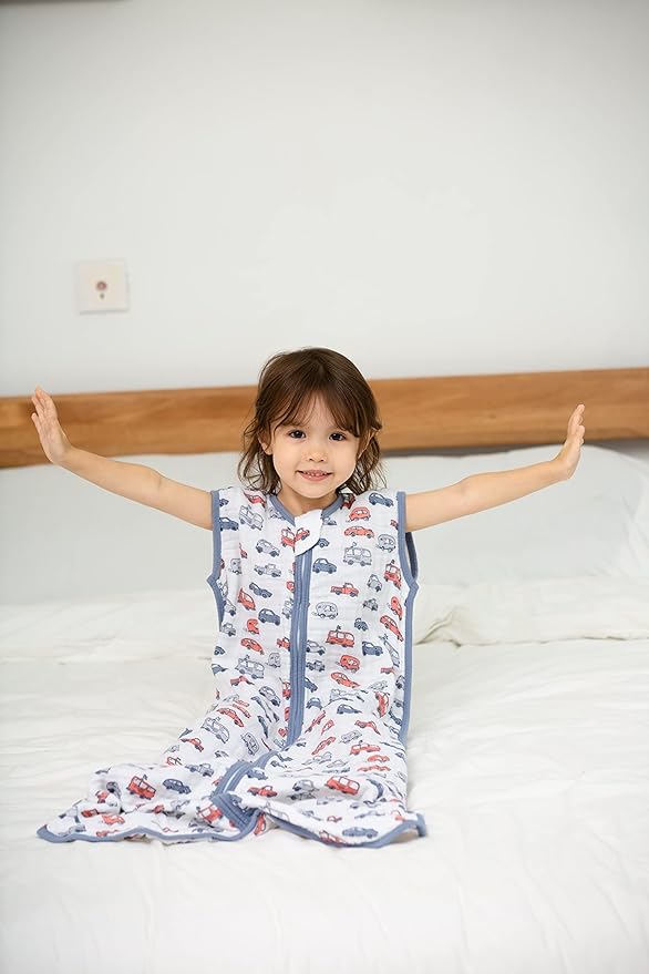Baby Sleep Sack 6-12 Months Wearable Blanket for Babies 100% Organic Cotton 2-Way Zipper YKK 0.5 TOG Toddler Sleeping Sacks Cars