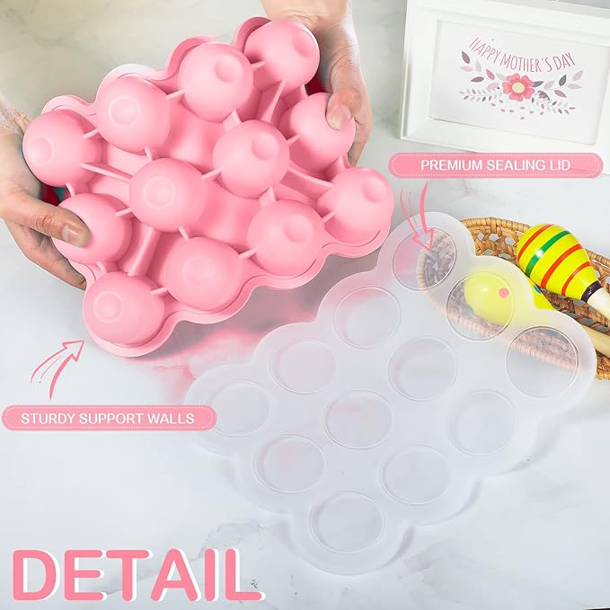 3 Pcs Baby Food Storage Container 12 Cup Silicone Baby Food Freezer Tray with Lid Stackable Reusable Silicone Baby Food Freezer Storage Tray for Food Vegetable Fruit Puree and Breast Milk (Pink)