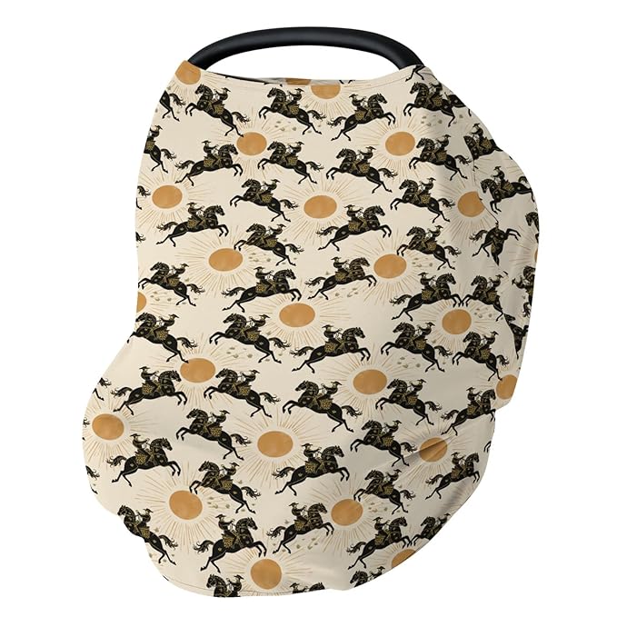 Western Cowboys Sunshine Baby Car Seat Covers Cowboy Horse Sun Stretchy 5-in-1 Cover Adjustable Car Canopy Breastfeeding Cover Wild West Desert Breathable Nursing Cover-Up