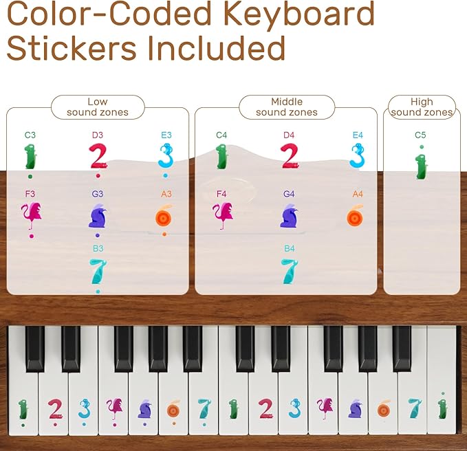 Wood City Wooden Piano Toys (25 Keys) Mini Music Educational Instrument Toy Toddler Baby Kids Piano Keyboard with Music Stand and Color Coded Keyboard Stickers for 3-7 Year Old