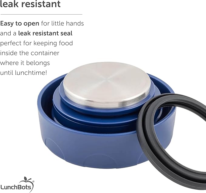 LunchBots Thermal 8 oz Triple Insulated Thermos - Hot 6 Hours or Cold 12 Hours - Leak Proof Thermos Soup Jar - All Stainless Interior - Navy Lid - Purple Dots