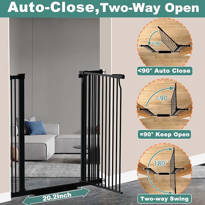 40.5" Extra Tall Baby Gate for Stairs, 63"-65.7" Extra Wide Long Dog Pet Gate, Auto Close Safety Child Gate Indoor, No Drill Adjustable No Climb Fence for Stairs Kid or Pet Black