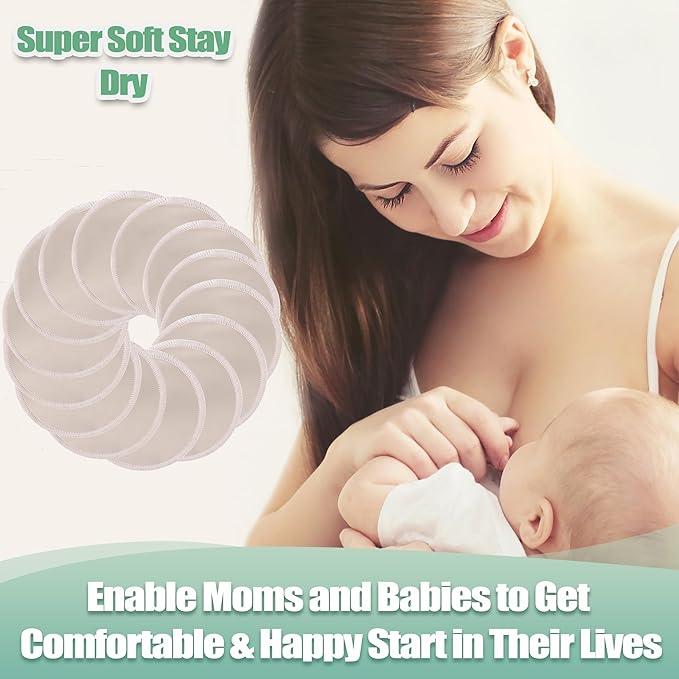 wegreeco Nursing Breast Pads (14 Pack) + Laundry Bag & Travel Storage Bag, 4.7 inch - Washable & Reusable Breastfeeding Nursing Pads (Rose Gold, Large, Plain Shape)