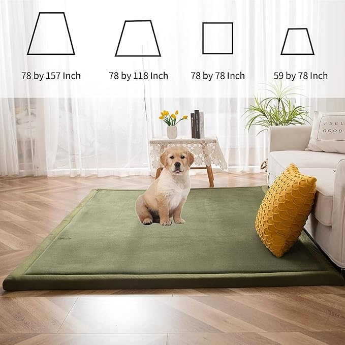 MAXYOYO Baby Play Mat, 1.2" Thick Memory Foam Soft Padded Carpet with Non-Slip Backing, 5x7 ft Japanese Tatami Rug Living Room for Kids, Toddler, Children, Nusery(Olive Green)