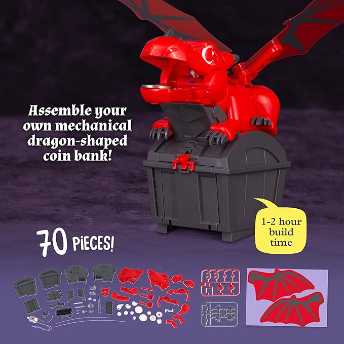 Thames & Kosmos Robotic Dragon Bank Kit | Hands-on STEM Construction Toy, Build a Mechanical Dragon Coin Bank, Explore Electric Circuits & Engineering, Educational Birthday Gift, Boys & Girls Ages 8+