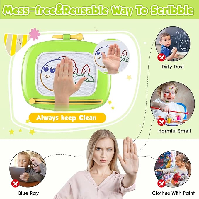 Smasiagon Toddler Girl Boy Toys,Magnetic Drawing Board for Toddlers 1-3,Early Learning Doodle Board Writing Painting Sketch Pad, Birthday Easter Valentines Day Gifts for Kids 1 2 3 Year Old (Green)