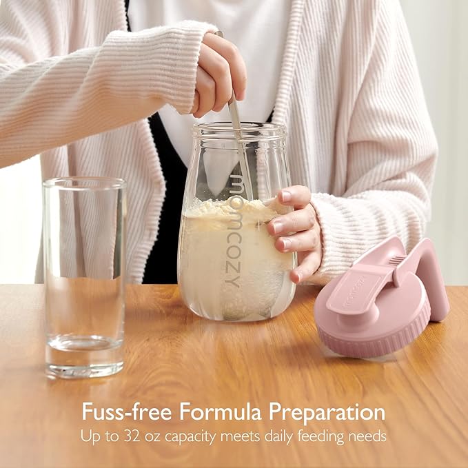 Momcozy Breast Milk Pitcher, Resistant to Heat and Cold Abrupt Temp Swings, No Leak Breast Milk Fridge Storage Container With Wide Mouth, Fast Baby Formula Maker, Breastfeeding Essentials, Pink