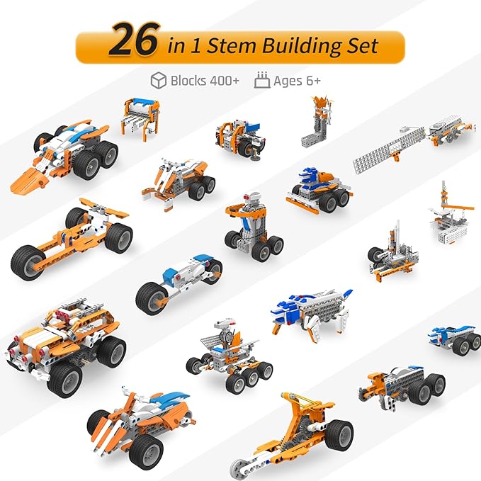 STEM Coding Robot Kits for Kids Ages 6+, 26-in-1 Educational Programmable Scratch Coding Robotics Kit, APP RC Robot Jeep Car Birthday Children's Day Gift for Boy Girls(400+ Pcs)