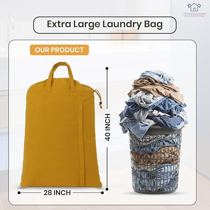 LFH Home Cotton Canvas Large Laundry Bag with Handle, Heavy Duty Drawstring Closure Washable Laundry Bags, School Travel, Home, Hotel, College Dorm, Organizer Sack, Toys Clothes 28x40-Yellow