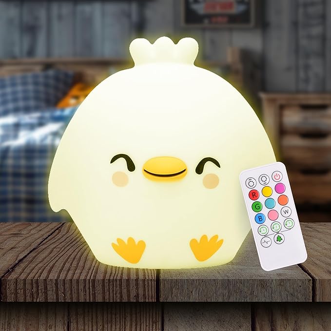 Lumipets Remote Control Silicone Night Light for Kids - Chick Design with 9 Soft Colors & Sleep Timer - Rechargeable, Battery-Operated Lamp for Bedroom | Baby Nursery, Toddler, Girls, Boys