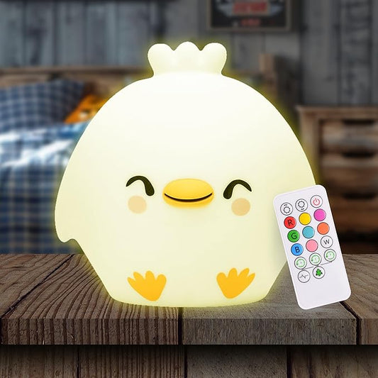 Lumipets Remote Control Silicone Night Light for Kids - Chick Design with 9 Soft Colors & Sleep Timer - Rechargeable, Battery-Operated Lamp for Bedroom | Baby Nursery, Toddler, Girls, Boys