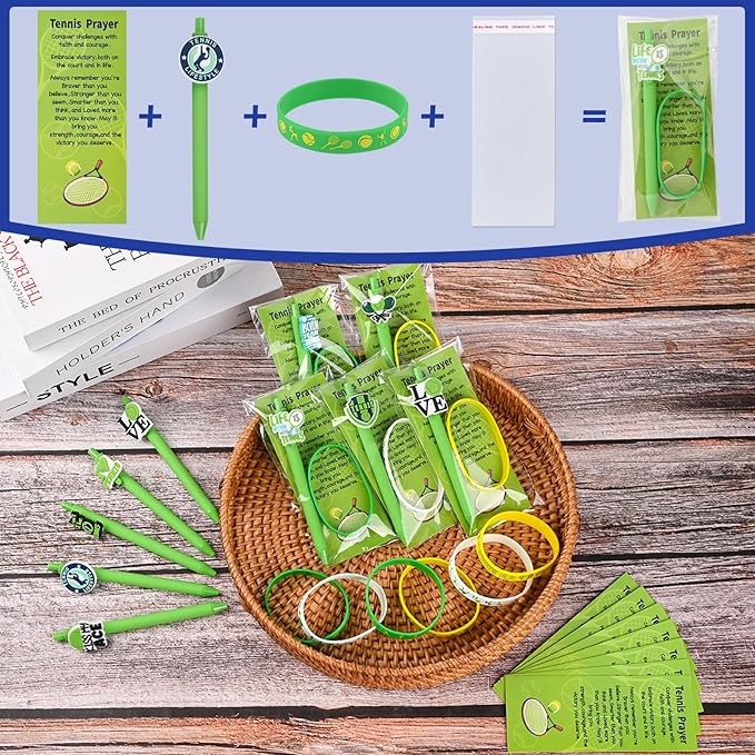 LiYiQ 72 Pcs Tennis Party Favors Tennis Team Gifts Tennis Goodie Bags Stuffers Tennis Ballpoint Pens Bookmark Card and Silicone Bracelet