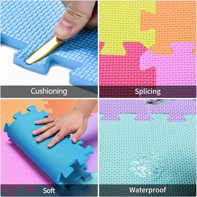 qqpp EVA Rubber 18 Tiles Interlocking Puzzle Foam Floor Mats - Baby Play Mat for Playing | Exercise Mat for Home Workout. Red. QC-Ib18N