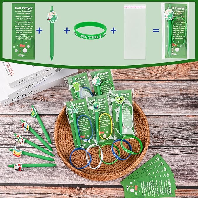 LiYiQ 72 Pcs Golf Party Favors Golf Team Gifts Golf Goodie Bags Stuffers Golf Ballpoint Pens Bookmark Card and Silicone Bracelet