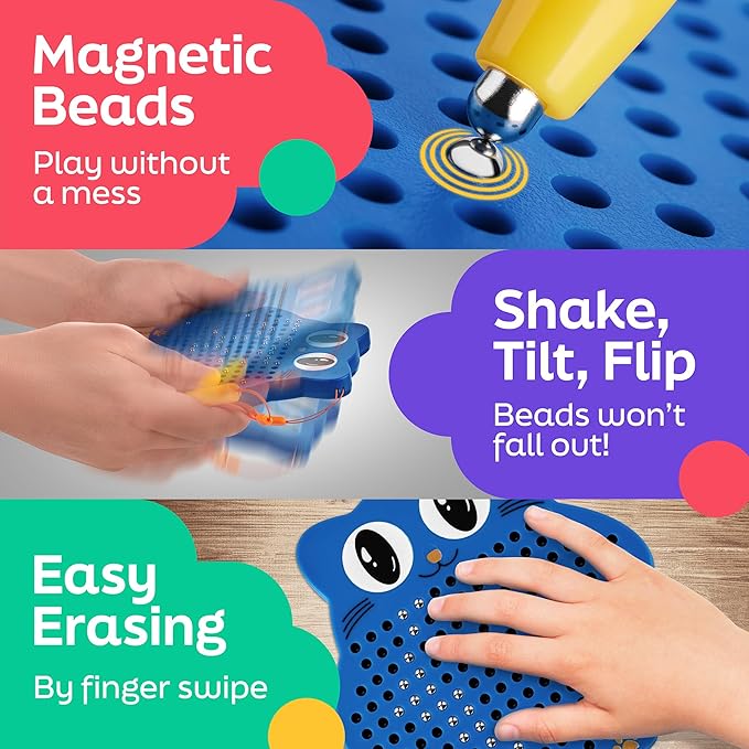 Magnetic Drawing Board for Kids & Toddlers with Beads and Magnet Stylus Pen - Magnetic Travel Toy for Airplane & Car Ride Activities for Kids
